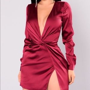 Fashion Nova Long Sleeve Burgundy Dress